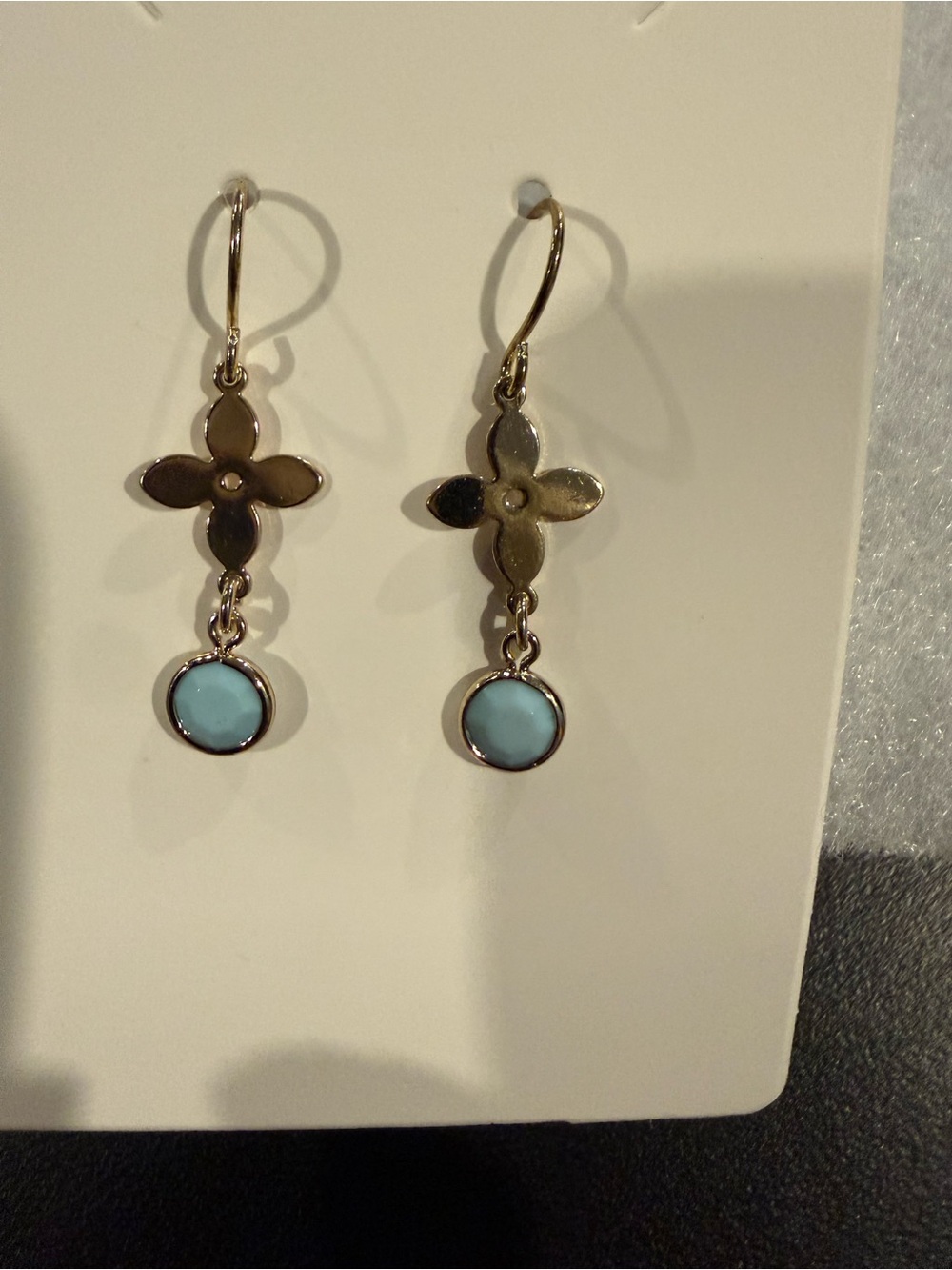 Delicate Gold Floral Earrings with Light Blue Stone NWOT